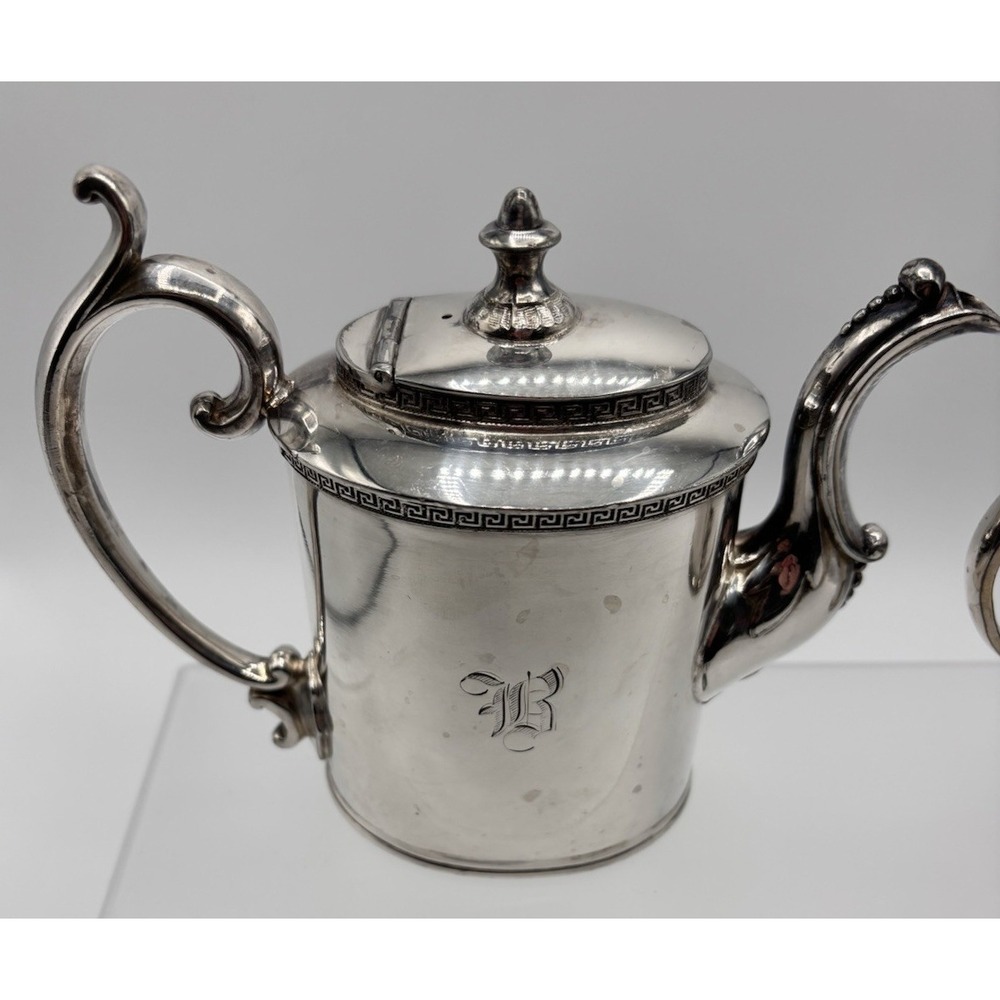 Vintage Silver-Plated Tea Pot & Creamer 1909 Engraved "R" Set of 2